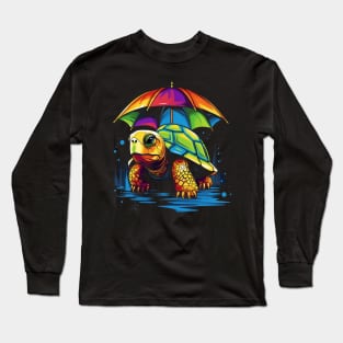 Tortoise Rainy Day With Umbrella Long Sleeve T-Shirt